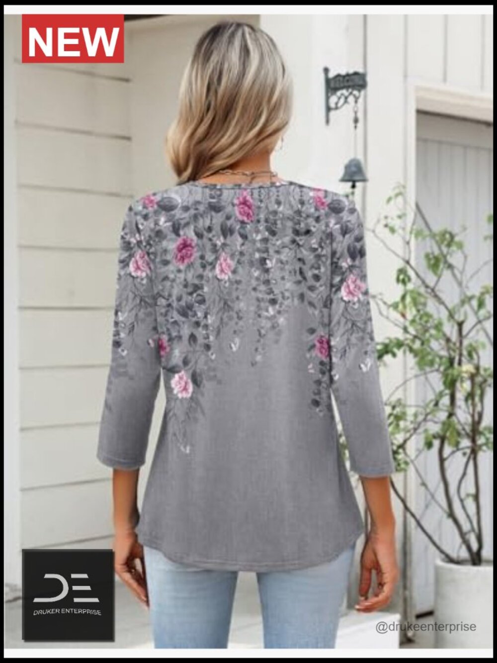 Womens 3/4 Sleeve V Neck Pleated Tunic Tops Dressy Casual Blouses - Picture 4 of 7